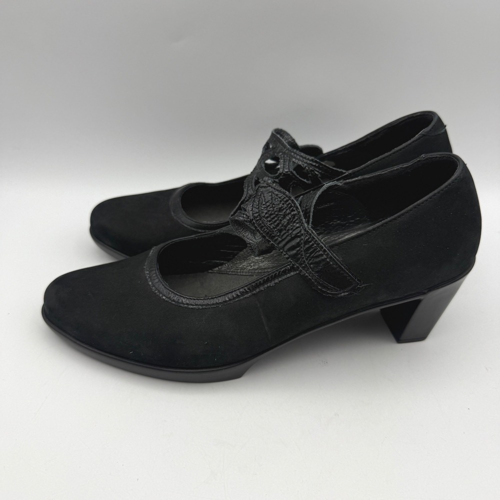 Naot Mary Jane Heels Women 38.5 US 7.5 Black Nubuck Leather Strap Block Pump